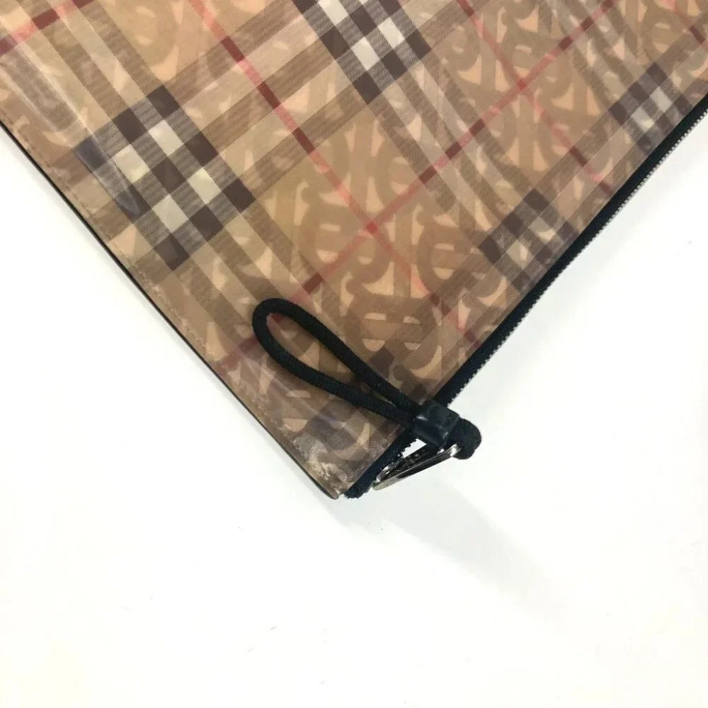 BURBERRY Logo Check TB pouch bag with strap Clutch bag Nylon Beige/Black - Picture 15 of 15